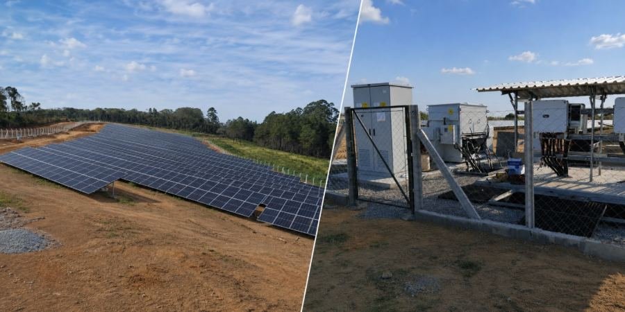 Usina fotovoltaica implantada e skid eletromecânico da UFV Limoeiro